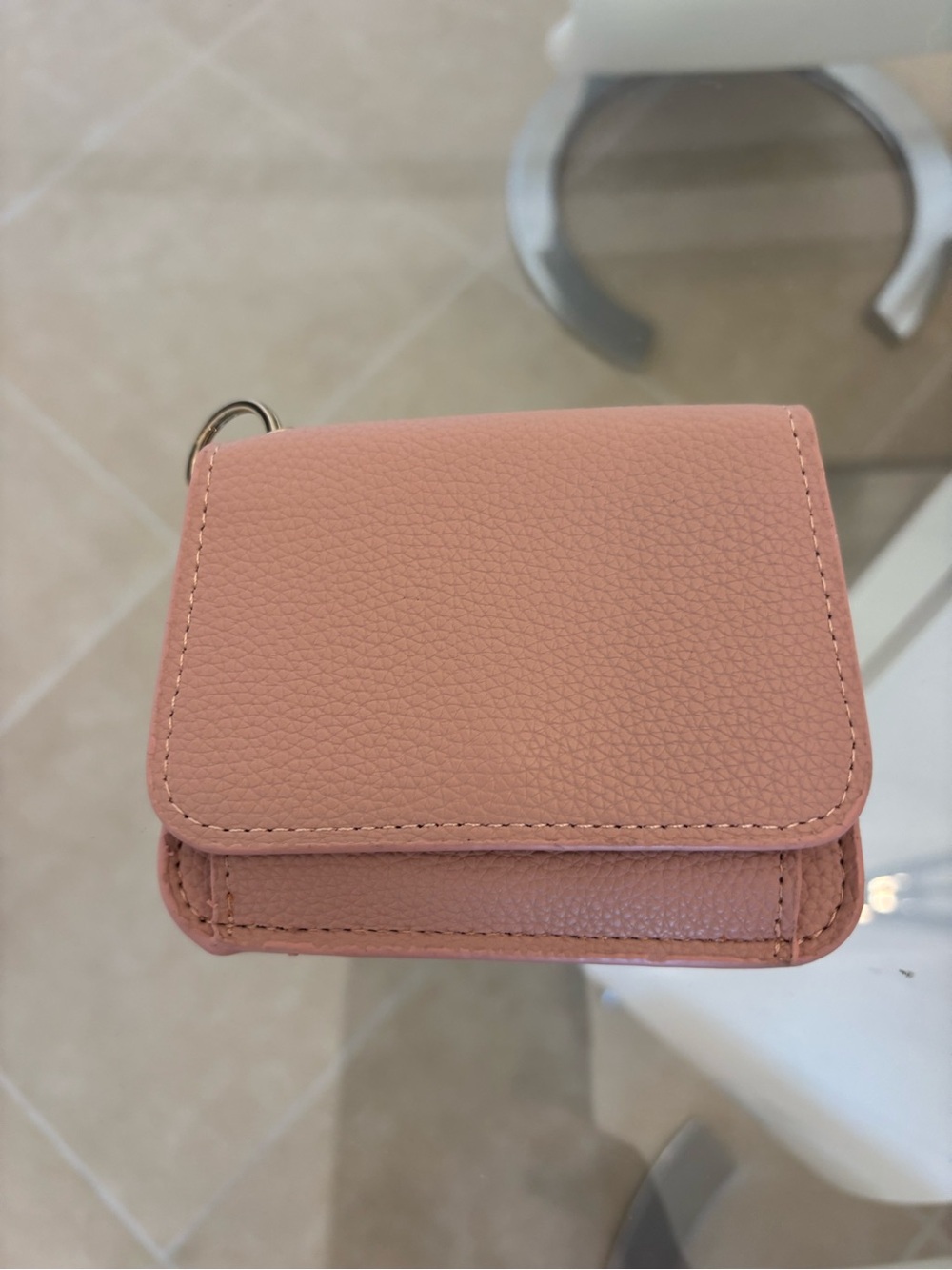Small Pebbled Leather Wallet in Dusty Pink